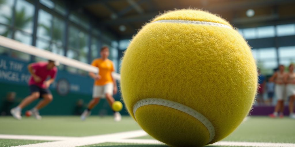 Tennisball in Aktion auf dem Spielfeld.